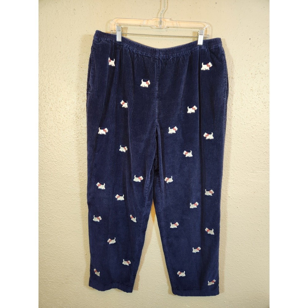 The Tog Shop Womens 20 Navy Blue Corduroy Pants Embroidered Scottie Dog Elastic